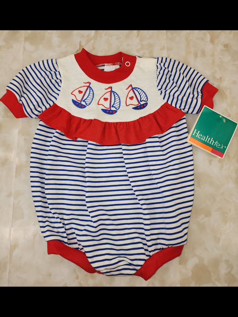 Nwt Vintag Healthtex 12 Month One-Piece with Sailboat Embroidery